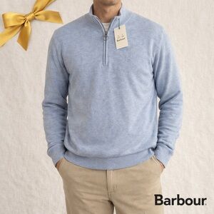 Barbour Light Blue Quarter‑Zip Cotton Sweater XXL NWT
